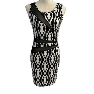 Body Central Bodycon‎ Dress Size M Black White Rave Party Club Y2K Mesh Cut Out